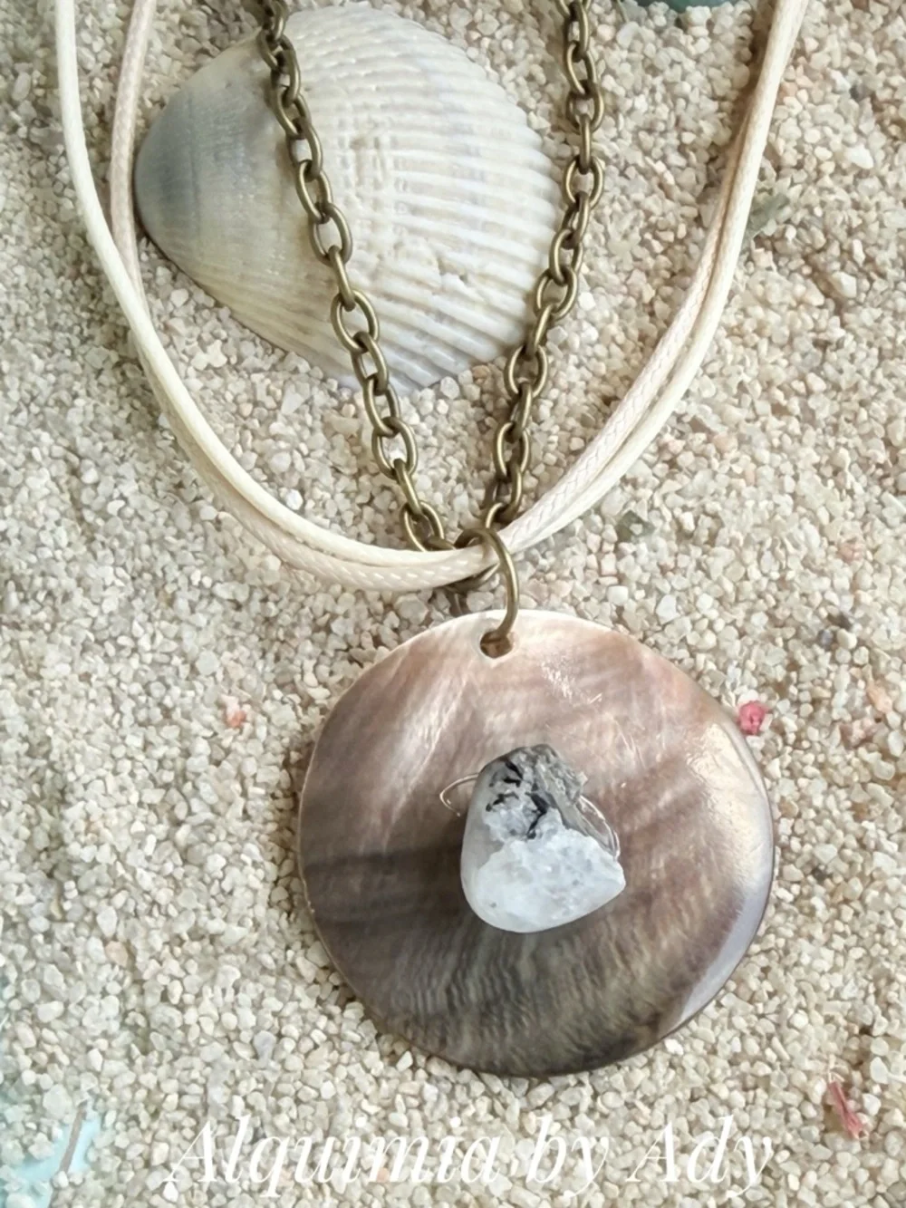 LAYERED CORDS MOONSTONE White Mother-of-Pearl Pendant Necklace